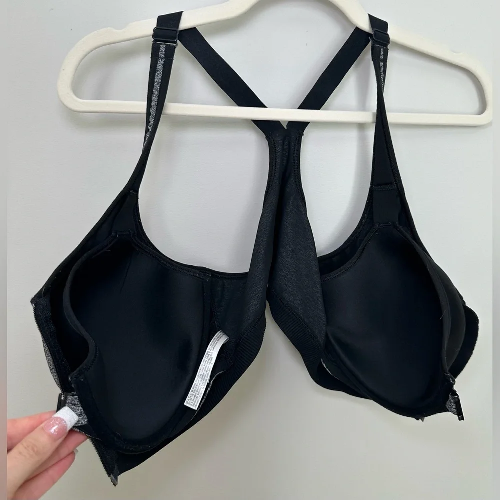 Victoria’s Secret VSX Sport Front Zip Racerback Sports Bra Grey Gray Black 36DDD